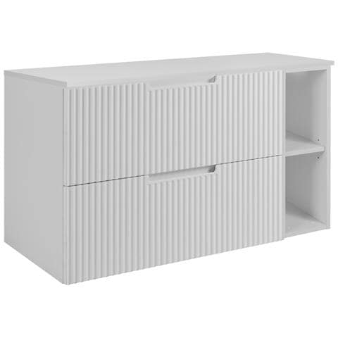 Mobile da bagno, Bianco e nero, 80 cm, 2 cassetti con chiusura ammortizzata, Frontali scanalati - Foto 1
