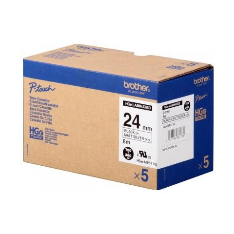 HGEM951V5 - Nero su argento - Rotolo (2,4 cm x 8 m) 5 rotoli nastro  - Foto 2