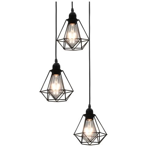 Lampadario Con Design Diamante Nero 3 Lampadine E27 - Foto 1