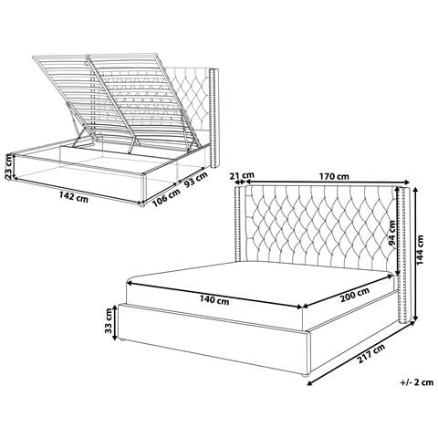 Letto Matrimoniale Contenitore Velluto Bianco Sporco 140 X 200 Cm Lubbon - Foto 8