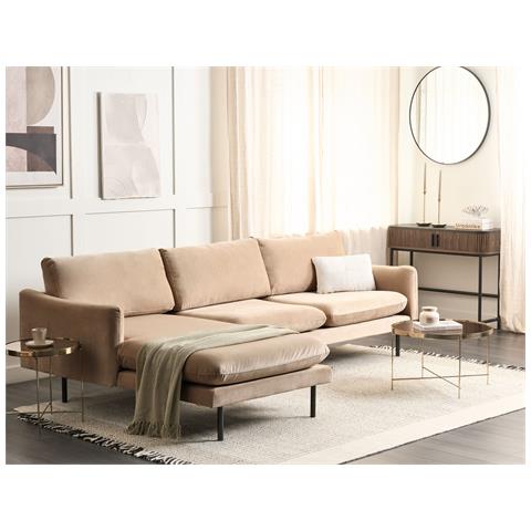 Divano Angolare 4 Posti Vinterbro Velluto Beige Lato Destro - Foto 1