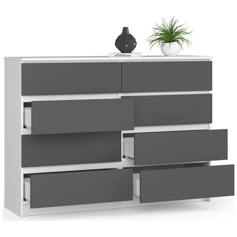 Cassettiera K140, 8 cassetti, 138x40x99 cm, Colore Bianco e Grigio Grafite - Foto 2
