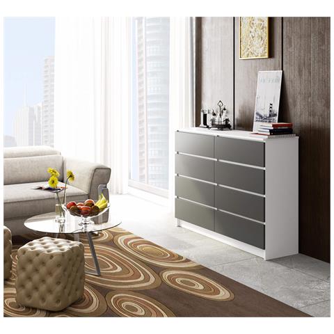 Cassettiera K140, 8 cassetti, 138x40x99 cm, Colore Bianco e Grigio Grafite - Foto 4
