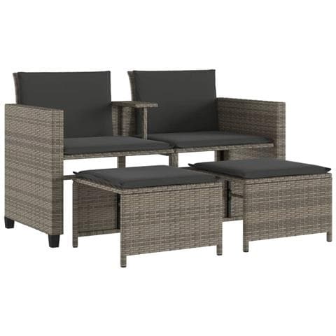 Divano Giardino 2 Posti Con Tavolo E Sgabelli Grigio Polyrattan - Foto 1