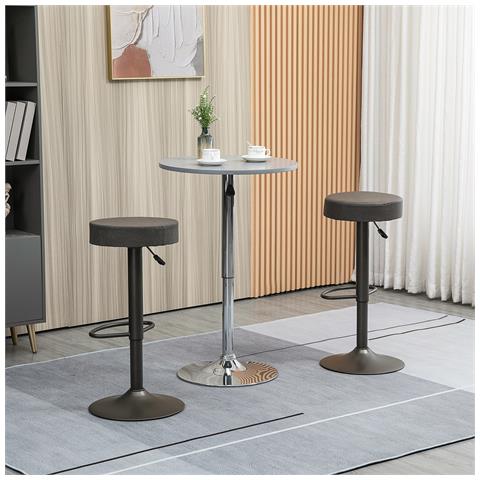 Set 2 Sgabelli Da Bar Girevoli Con Poggiapiedi E Altezza Regolabile, 35x36x64-85cm, Grigio - Foto 2
