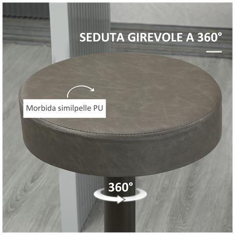 Set 2 Sgabelli Da Bar Girevoli Con Poggiapiedi E Altezza Regolabile, 35x36x64-85cm, Grigio - Foto 6