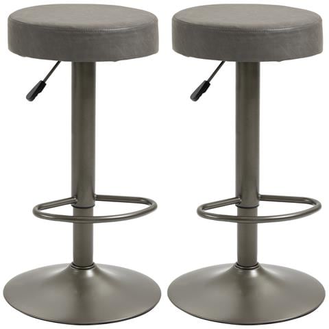 Set 2 Sgabelli Da Bar Girevoli Con Poggiapiedi E Altezza Regolabile, 35x36x64-85cm, Grigio - Foto 1