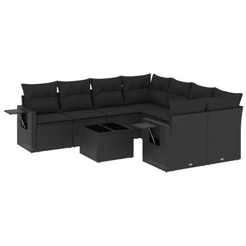 Set Divani Da Giardino 9 Pz Con Cuscini Nero In Polyrattan - Foto 2