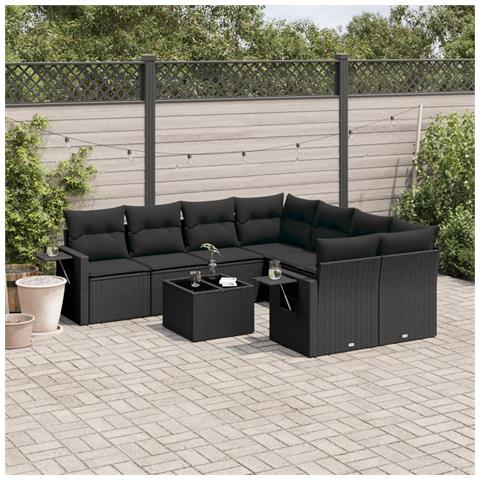 Set Divani Da Giardino 9 Pz Con Cuscini Nero In Polyrattan - Foto 1