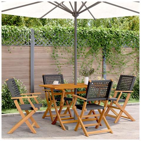 Sedie Giardino Pieghevoli 4 pz Nere Polyrattan e Legno Massello - Foto 2