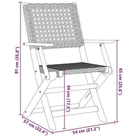 Sedie Giardino Pieghevoli 4 pz Nere Polyrattan e Legno Massello - Foto 10