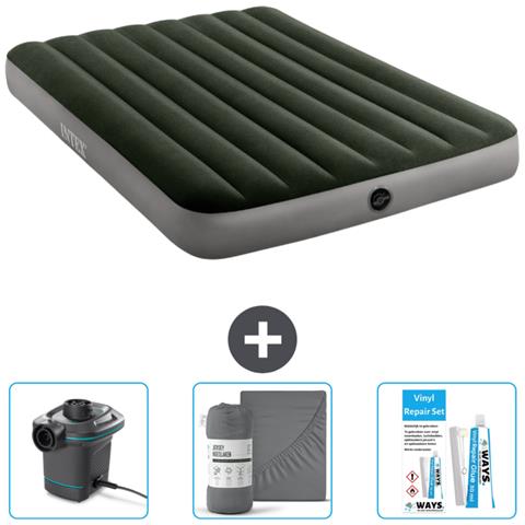 Set Materassino Gonfiabile - 191x137x25 Cm - Verde - Include Accessori Coordinati - Foto 1