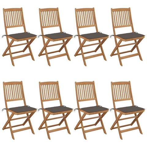 Sedie Da Giardino Pieghevoli 8 Pz Con Cuscini Massello Acacia - Foto 2