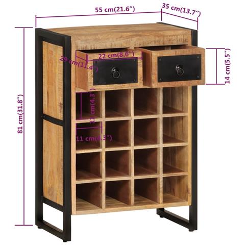 Portabottiglie Per 16 Bottiglie In Legno Massello Di Mango - Foto 8