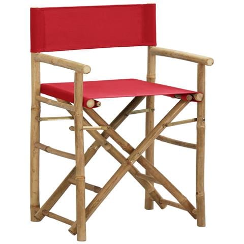 Sedie Da Regista Pieghevoli 2 Pz Rosse In Bambù E Tela - Foto 1