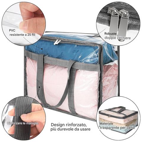 Set 4 Sacchetti Trasparenti In Pvc 45x38x23 Cm Con Cerniere E Manici Rinforzati - Foto 2