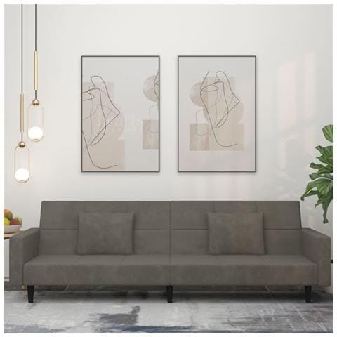 Divano Letto a 2 Posti con 2 Cuscini Grigio Scuro in Velluto - Foto 2