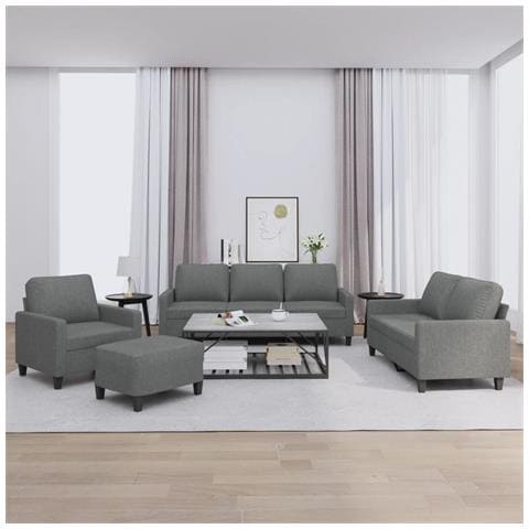 Set di Divani 4 pz con Cuscini Grigio Scuro in Tessuto - Foto 2