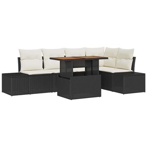 Set da pranzo da giardino 6 pezzi con cuscini Rattan nero Acacia - Foto 1