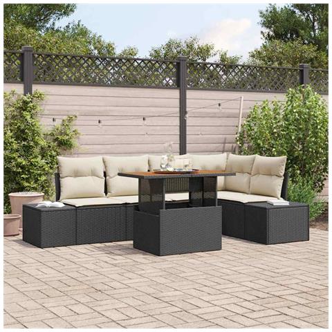 Set da pranzo da giardino 6 pezzi con cuscini Rattan nero Acacia - Foto 2