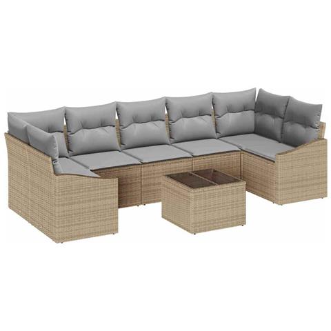 Set Divano da Giardino a 8 Pezzi con Cuscini Beige in Polirattan - Foto 1