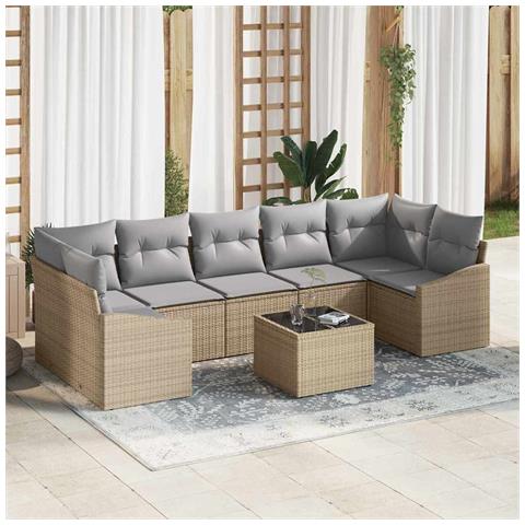Set Divano da Giardino a 8 Pezzi con Cuscini Beige in Polirattan - Foto 2