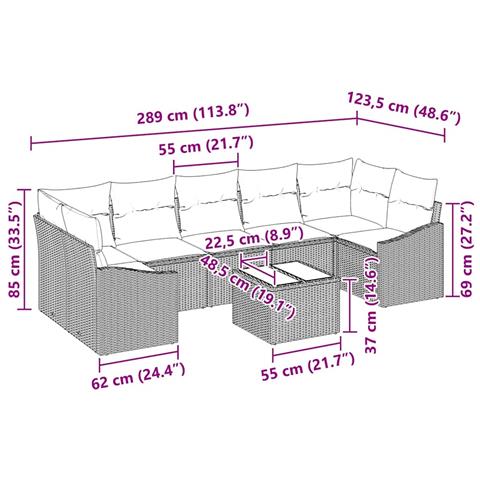 Set Divano da Giardino a 8 Pezzi con Cuscini Beige in Polirattan - Foto 9
