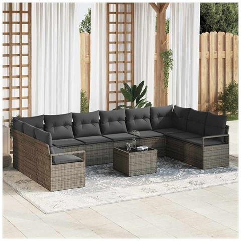 Set Divano Giardino 10 Pezzi con Cuscini Neri in Polyrattan,  Set Divano Giardino per 2 Persone con Cuscini Grigi in Polyrattan - Foto 2