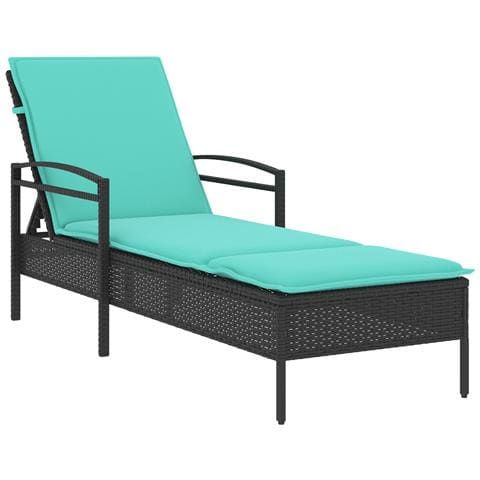 Lettino prendisole con cuscino nero 63x200x81 cm in polyrattan - Foto 1