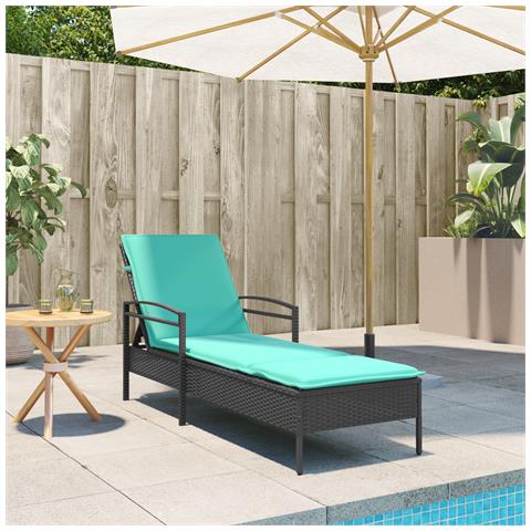 Lettino prendisole con cuscino nero 63x200x81 cm in polyrattan - Foto 2