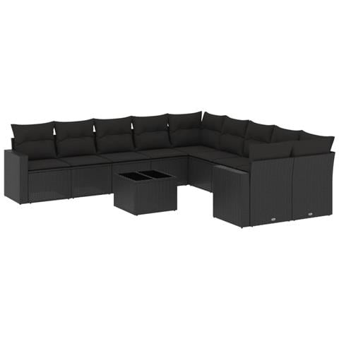 Set Divani da Giardino 11 pz con Cuscini in Polyrattan Nero - Foto 1