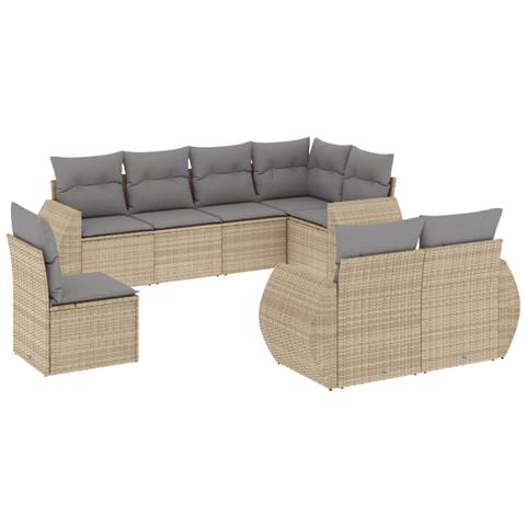 Set Divano da Giardino 8 pz con Cuscini Beige in Polyrattan - Foto 1