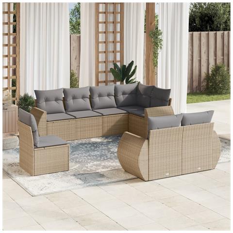 Set Divano da Giardino 8 pz con Cuscini Beige in Polyrattan - Foto 2