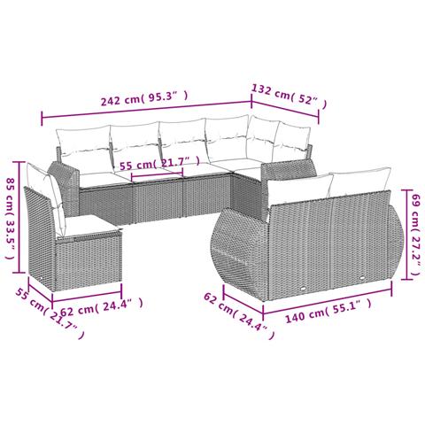 Set Divano da Giardino 8 pz con Cuscini Beige in Polyrattan - Foto 3