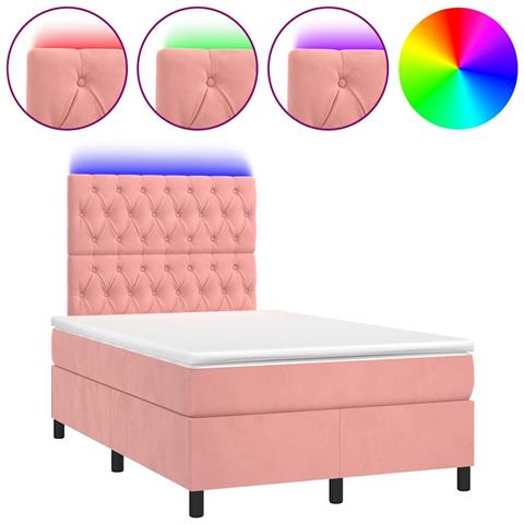 Letto a Molle con Materasso e LED Rosa 120x190 cm in Velluto - Foto 1