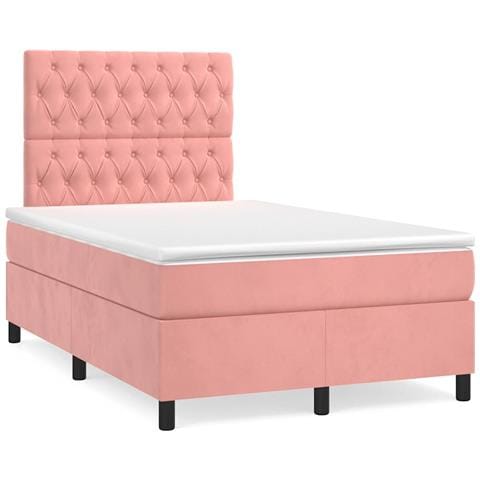 Letto a Molle con Materasso e LED Rosa 120x190 cm in Velluto - Foto 2