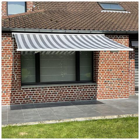 Tenda Saule 3,5 × 3 M Con Semicupola - Tessuto A Righe Bianco /grigio E Struttura Bianca - Foto 5