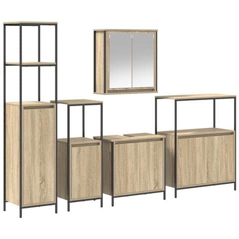 Set di mobili per il bagno con porta 5 pcs Rovere Sonoma e Nero - Foto 1