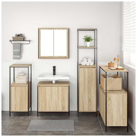 Set di mobili per il bagno con porta 5 pcs Rovere Sonoma e Nero - Foto 2