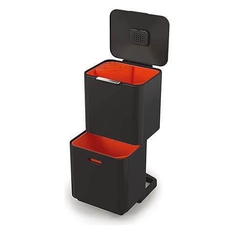 Unità Di Separazione Rifiuti E Riciclaggio Totem Max Capacità 60 Litri Design Verticale Due Scomparti Da 30l Contenitore Alimentare Rimovibile Da 3l Controllo Odori Integrato Colore Nero - Foto 1