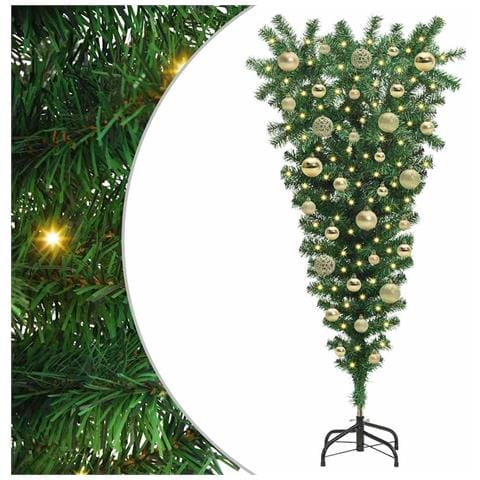 Albero di Natale artificiale preilluminato capovolto con set di palline - Foto 1