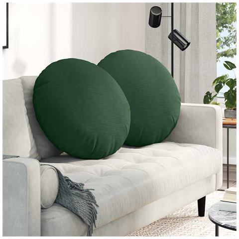 Cuscini per Seduta 2 pcs Verde Scuro Ø 80 cm Tessuto in Cords - Foto 2