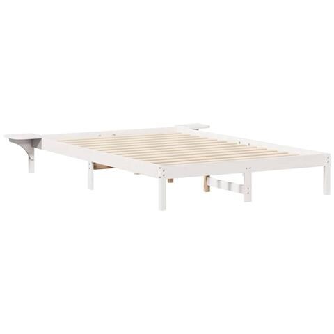 Letto con Tavolini Laterali Bianco 140 x 210 cm Pino massello - Foto 1