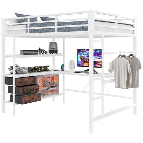Letto Soppalco 140x200 Con Scrivania, Cassetti, Led E Prese Integrate - Foto 1