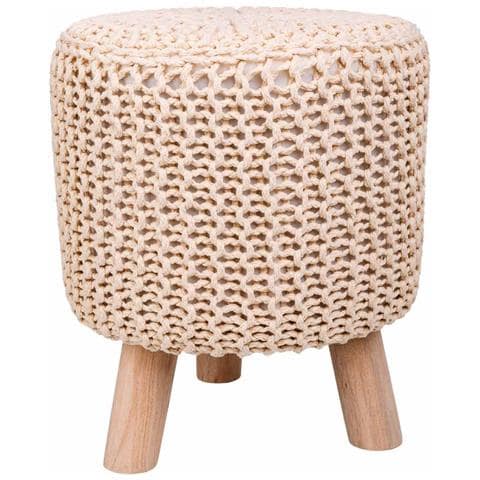Sgabello In Legno E Cotone Intrecciato 32x32x40h Cm - Foto 1