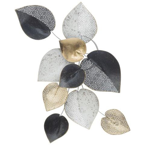 Pannello Decorativo Da Parete Half Leaf In Ferro Nero, Argento E Oro 62x40 Cm - Foto 1