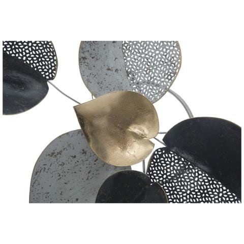 Pannello Decorativo Da Parete Half Leaf In Ferro Nero, Argento E Oro 62x40 Cm - Foto 2