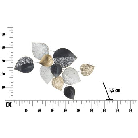 Pannello Decorativo Da Parete Half Leaf In Ferro Nero, Argento E Oro 62x40 Cm - Foto 7