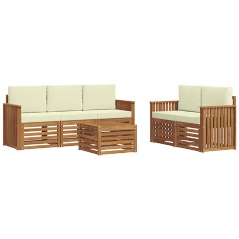 Set divani 6 pcs Naturale e Crema Legno di Acacia Massello - Foto 1
