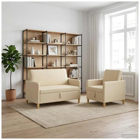 Set di Divani con Storage 2 pcs Crema Poliestere - Foto 2